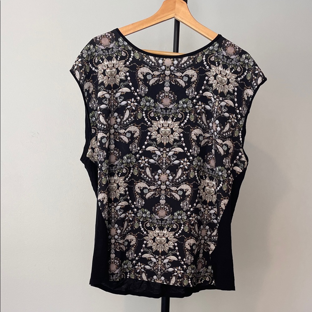 Ted Baker Black Floral Jewel-Print Cap Sleeve Blouse Size 5